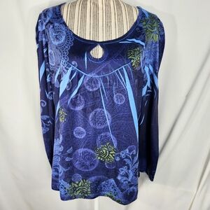 Basic Editions NWOT Blue & Purple Floral Print Long Sleeve Top Plus Size 1X